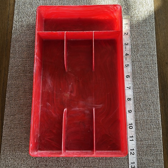 Vintage Drawer Organizer MCM Marbled Swirl Red Plastic Divided Tray Kampa USA - Picture 7 of 9